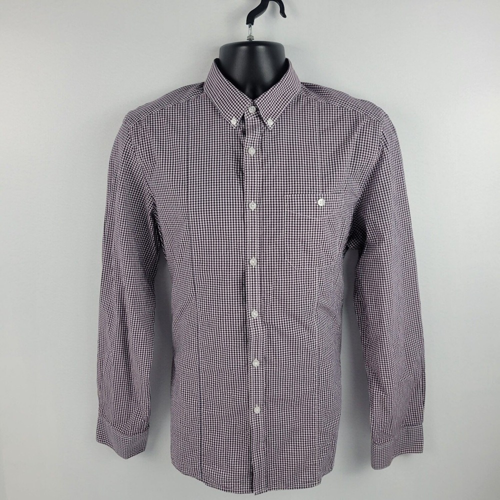 Kenneth Cole New York Dress‎ shirt button down plaid purple mens 30 L LARGE